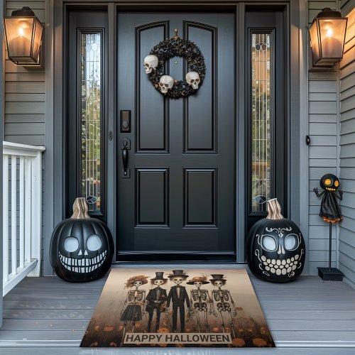 Creepy Skeleton Family Happy Halloween Doormat