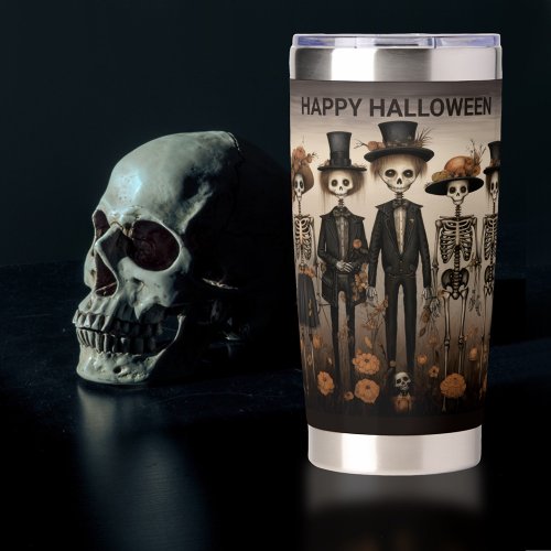 Creepy Skeleton Family Happy Halloween Insulated Tumbler