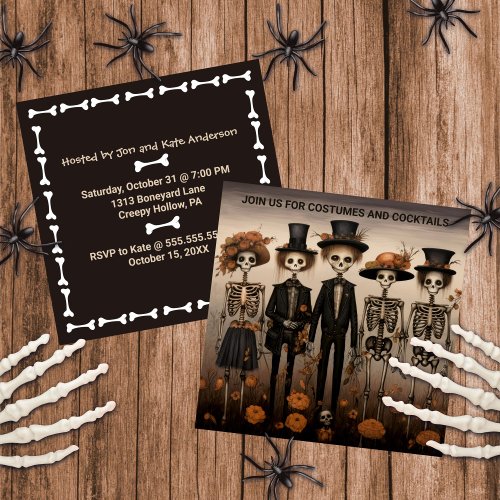 Creepy Skeleton Family Happy Halloween Invitation