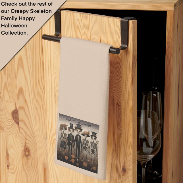 Creepy Skeleton Family Happy Halloween Kitchen Towel (Creator Uploaded)