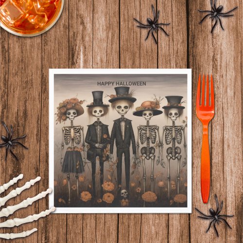 Creepy Skeleton Family Happy Halloween Napkins