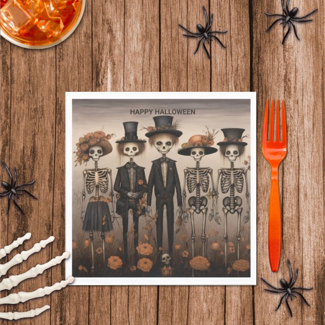Creepy Skeleton Family Happy Halloween Napkins (Creator Uploaded)
