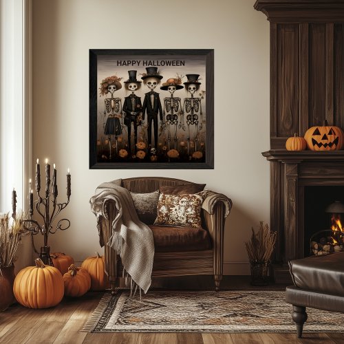 Creepy Skeleton Family Happy Halloween Poster