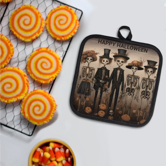 Creepy Skeleton Family Happy Halloween Pot Holder (Creator Uploaded)