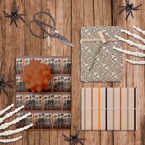 Creepy Skeleton Family Happy Halloween Wrapping Paper Sheets