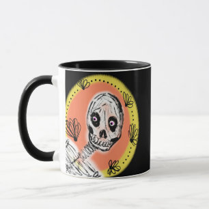 Creepy Skeleton Halloween Doodle Mug