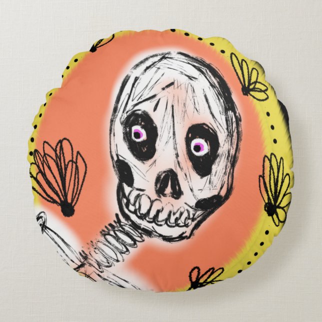 Creepy Skeleton Halloween Doodle    Round Pillow (Front)