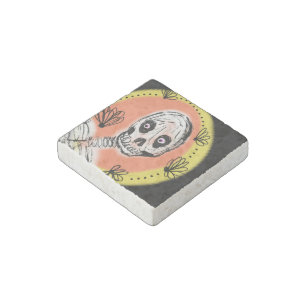 Creepy Skeleton Halloween Doodle  Stone Magnet