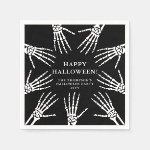 Creepy Skeleton Hand Bones On Black Halloween Napkins