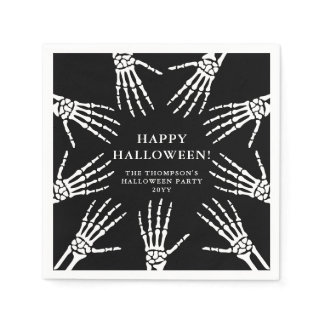 Creepy Skeleton Hand Bones On Black Halloween Napkins