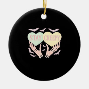 Creepy Skeleton Hand Holding Hearts Pastel Goth Ceramic Ornament