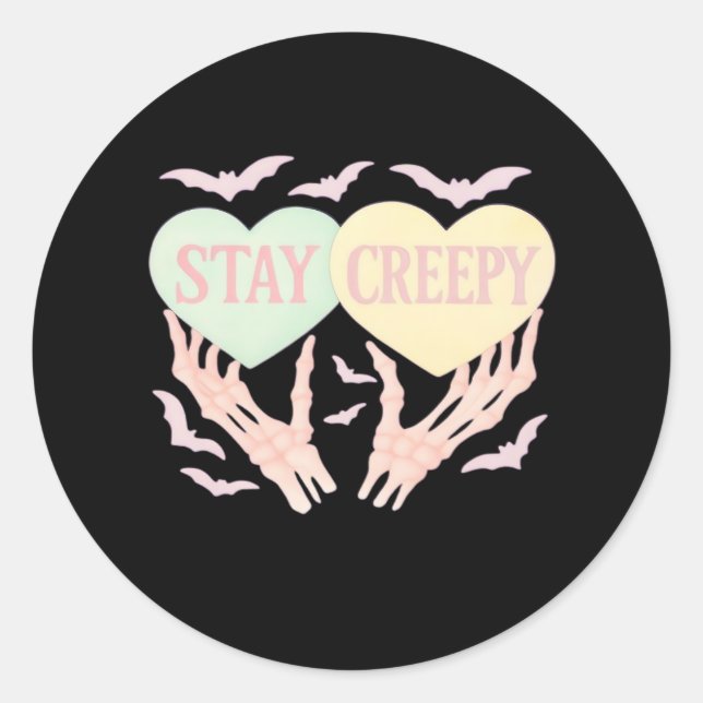 Creepy Skeleton Hand Holding Hearts Pastel Goth  Classic Round Sticker (Front)