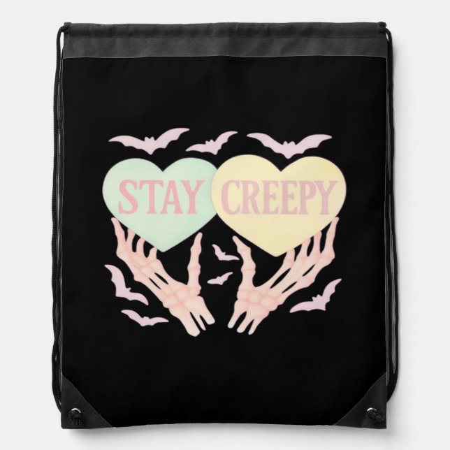 Creepy Skeleton Hand Holding Hearts Pastel Goth  Drawstring Bag (Front)