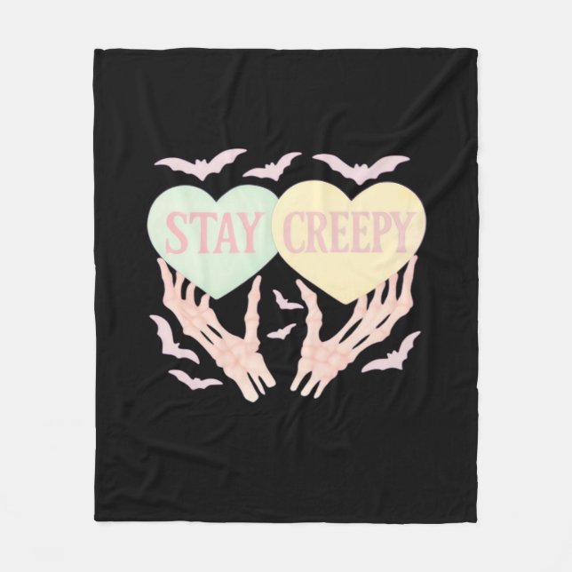 Creepy Skeleton Hand Holding Hearts Pastel Goth  Fleece Blanket (Front)