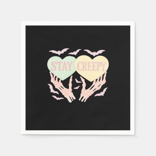 Creepy Skeleton Hand Holding Hearts Pastel Goth  Napkins (Front)