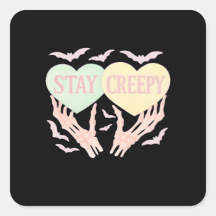 Creepy Skeleton Hand Holding Hearts Pastel Goth Square Sticker
