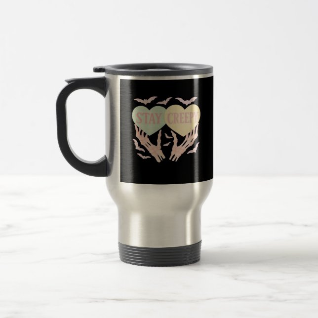 Creepy Skeleton Hand Holding Hearts Pastel Goth  Travel Mug (Left)
