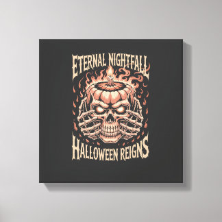Creepy Skeleton Hands Pumpkin Skull Canvas Print