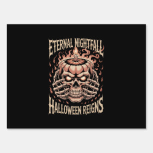Creepy Skeleton Hands Pumpkin Skull Sign