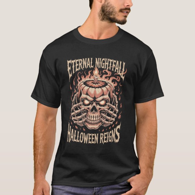 Creepy Skeleton Hands Pumpkin Skull T-Shirt (Front)