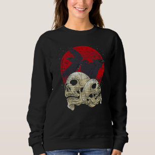 Creepy Skeleton Head Spooky Skull Raven Gothic Ani Sweatshirt