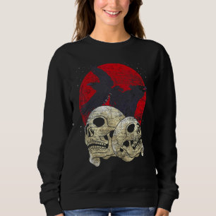 Creepy Skeleton Head Spooky Skull Raven Gothic Ani Sweatshirt