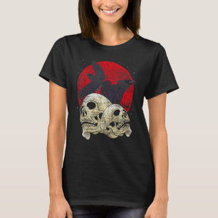 Creepy Skeleton Head Spooky Skull Raven Gothic Ani T-Shirt