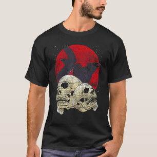 Creepy Skeleton Head Spooky Skull Raven Gothic Ani T-Shirt