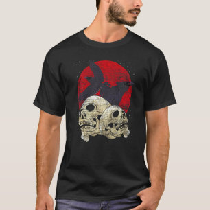 Creepy Skeleton Head Spooky Skull Raven Gothic Ani T-Shirt