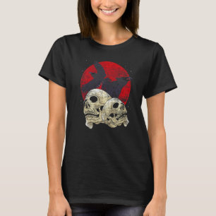 Creepy Skeleton Head Spooky Skull Raven Gothic Ani T-Shirt