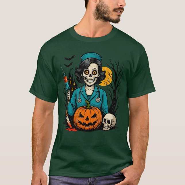 Creepy Skeleton Nurse Halloween Costume for Horror T-Shirt (Front)