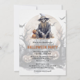Creepy Skeleton Pumpkins Full Moon Halloween Party Invitation