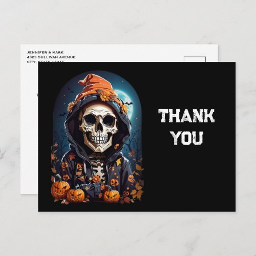 Creepy Skeleton  Pumpkins Halloween Thank You Postcard