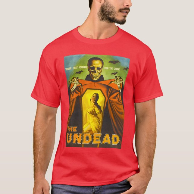 Creepy Skeleton Retro Halloween Monster Poster Hor T-Shirt (Front)