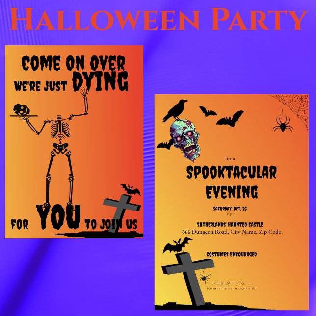 Creepy Skeleton Spooktacular Halloween Party Invitation (Creator Uploaded)