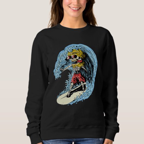 Creepy Skeleton Surfer Surfboard Surfing Themed De Sweatshirt