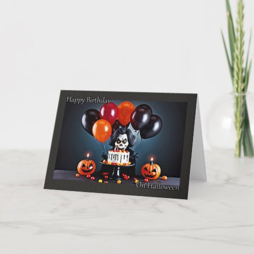 Creepy Skeleton Vampire _ Halloween Birthday Holiday Card