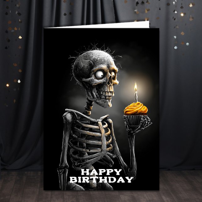 Creepy Skeleton with Cupcake Birthday Card (Creator Uploaded)
