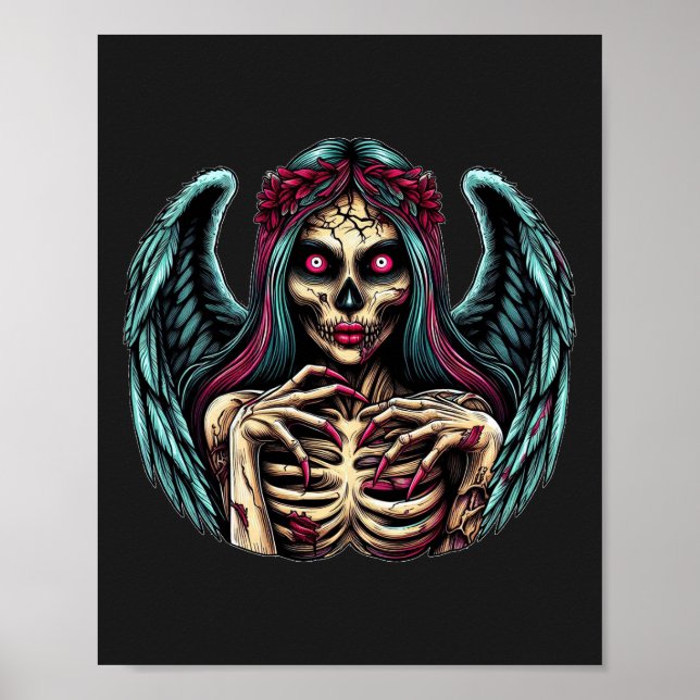 Creepy Skeleton Zombie Angel Dark Fantasy art Poster (Front)