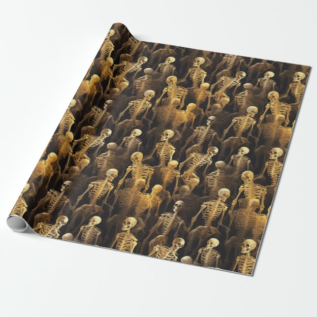 Creepy Skeletons Halloween Decoupage Wrapping Paper (Unrolled)