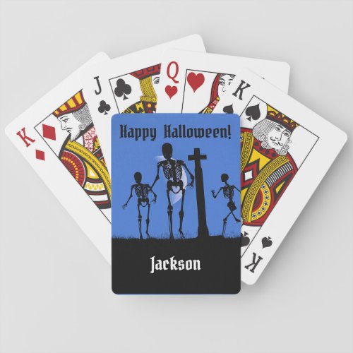 Creepy Skeletons in Graveyard  Poker Cards