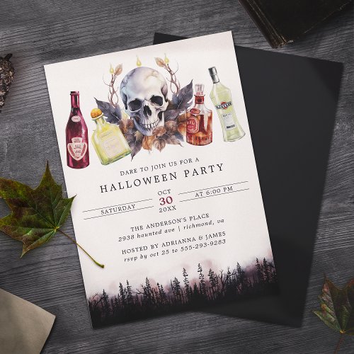 Creepy Skull  Alcohol  Fun Adult Halloween Party Invitation