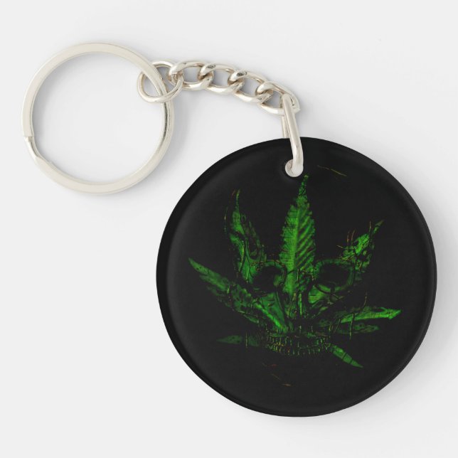 Creepy Skull and Pot Plant Keychain (Front)