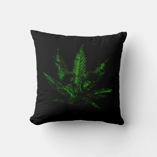 Creepy Skull and Pot Plant Throw Pillow (Front)