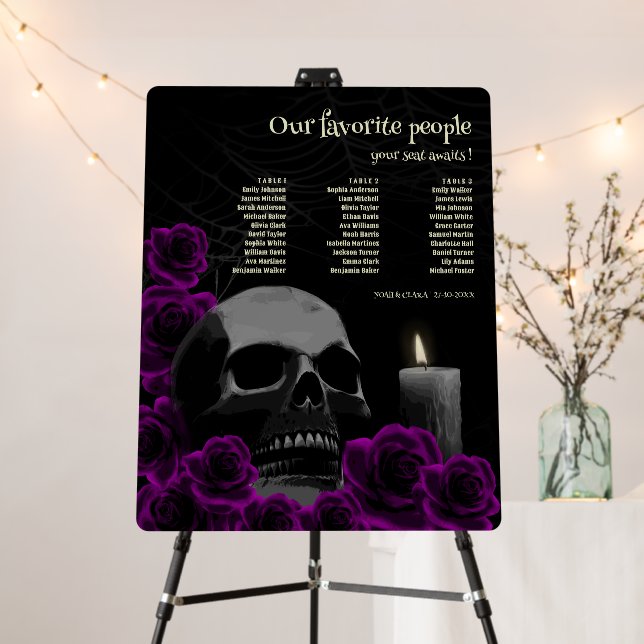 Creepy Skull and Roses Gothic Halloween Wedding Foam Board (In Situ (Stand))