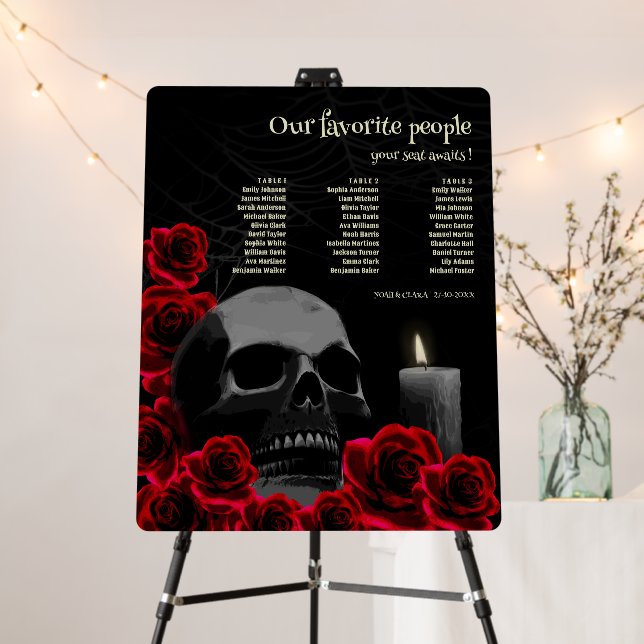 Creepy Skull and Roses Gothic Halloween Wedding Foam Board (In Situ (Stand))