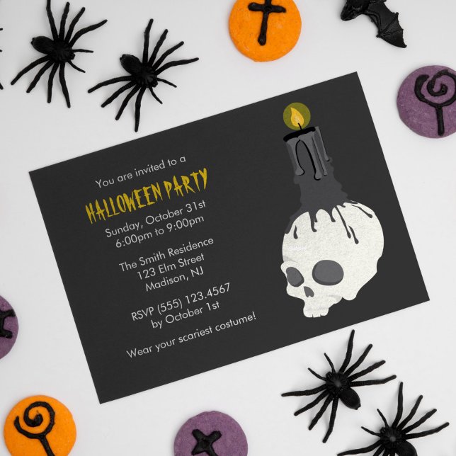 Creepy Skull Candle Halloween Party Invitations (Creator Uploaded)