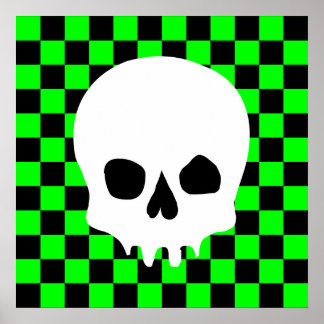 Creepy Skull & Checkerboard (Black & Green) Poster