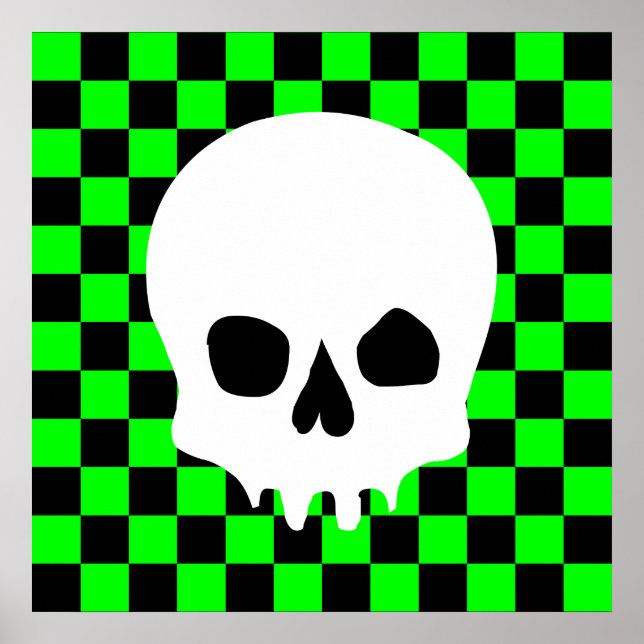 Creepy Skull & Checkerboard (Black & Green) Poster (Front)