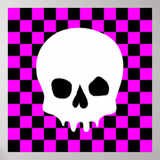 Creepy Skull & Checkerboard (Black & Hot Pink) Poster
